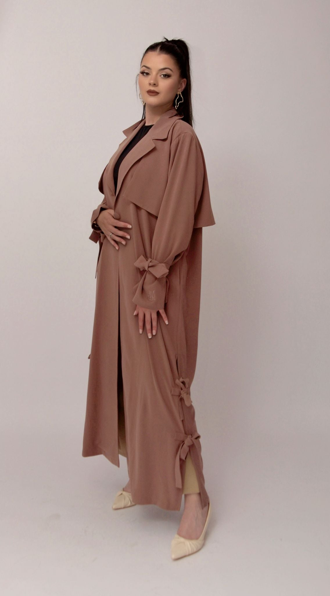 Trench Abaya Nouée – Rose Poudré