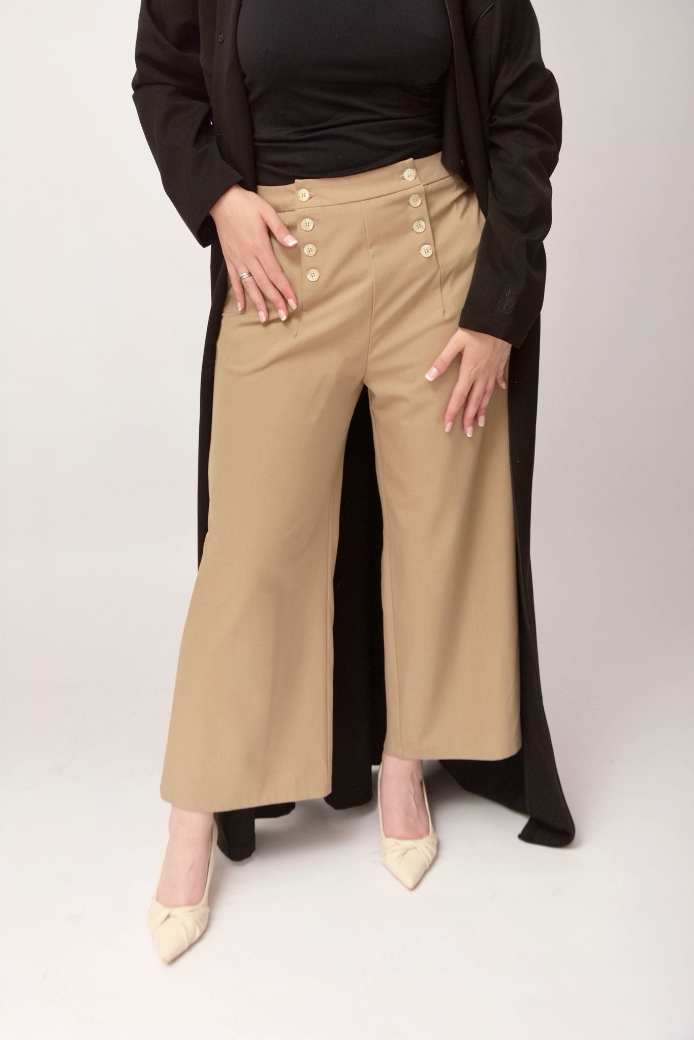 Pantalon Tailleur Élégant – Beige Sable