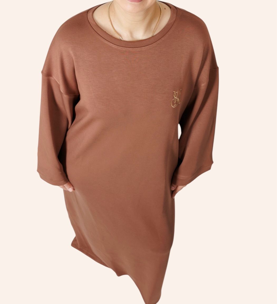 Robe Longue en Coton Brun