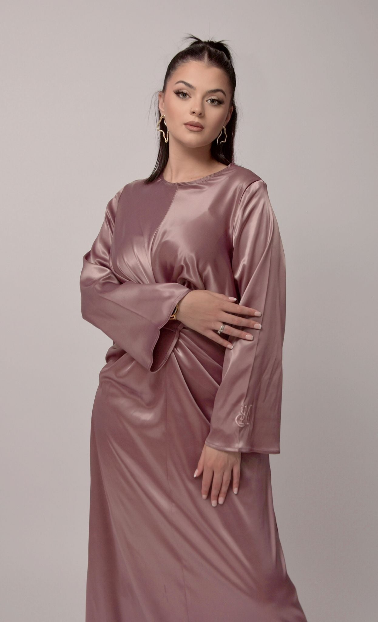 Long Stretch Satin Dress - Mellow Mauve Color