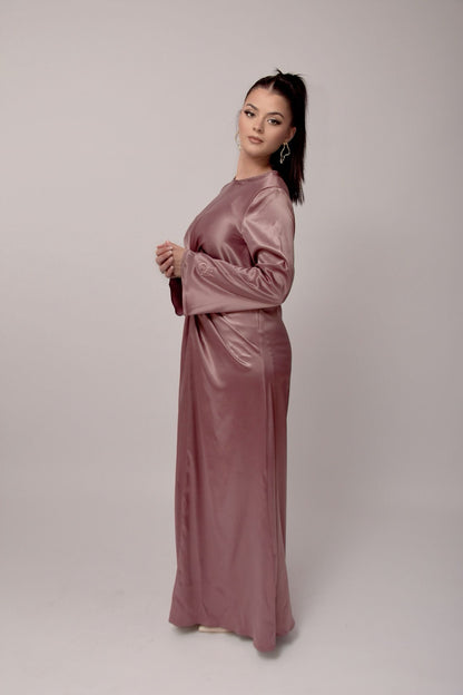 Long Stretch Satin Dress - Mellow Mauve Color