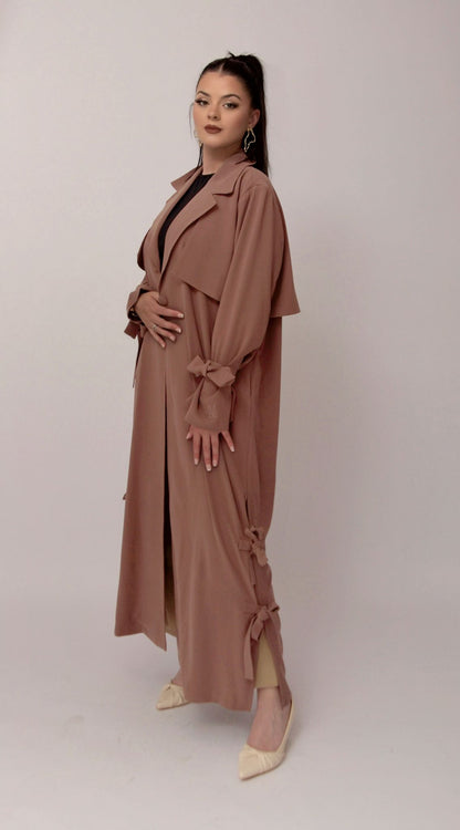 Trench Abaya Nouée – Rose Poudré