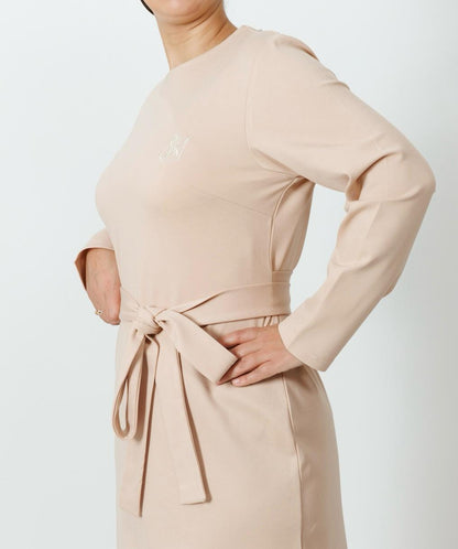 Long dress with belt - Beige color