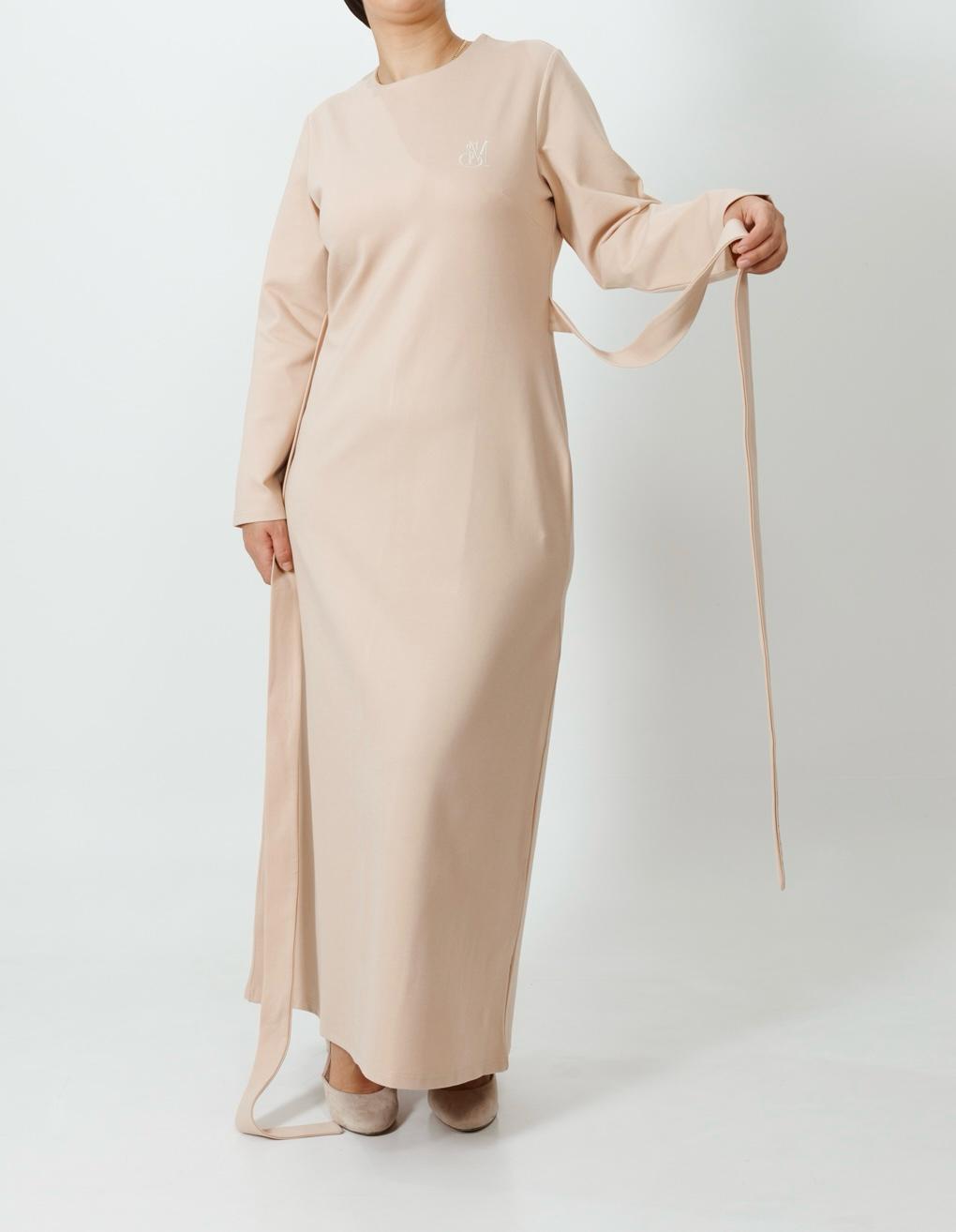 Long dress with belt - Beige color