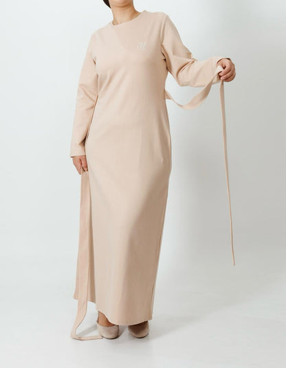 Long dress with belt - Beige color