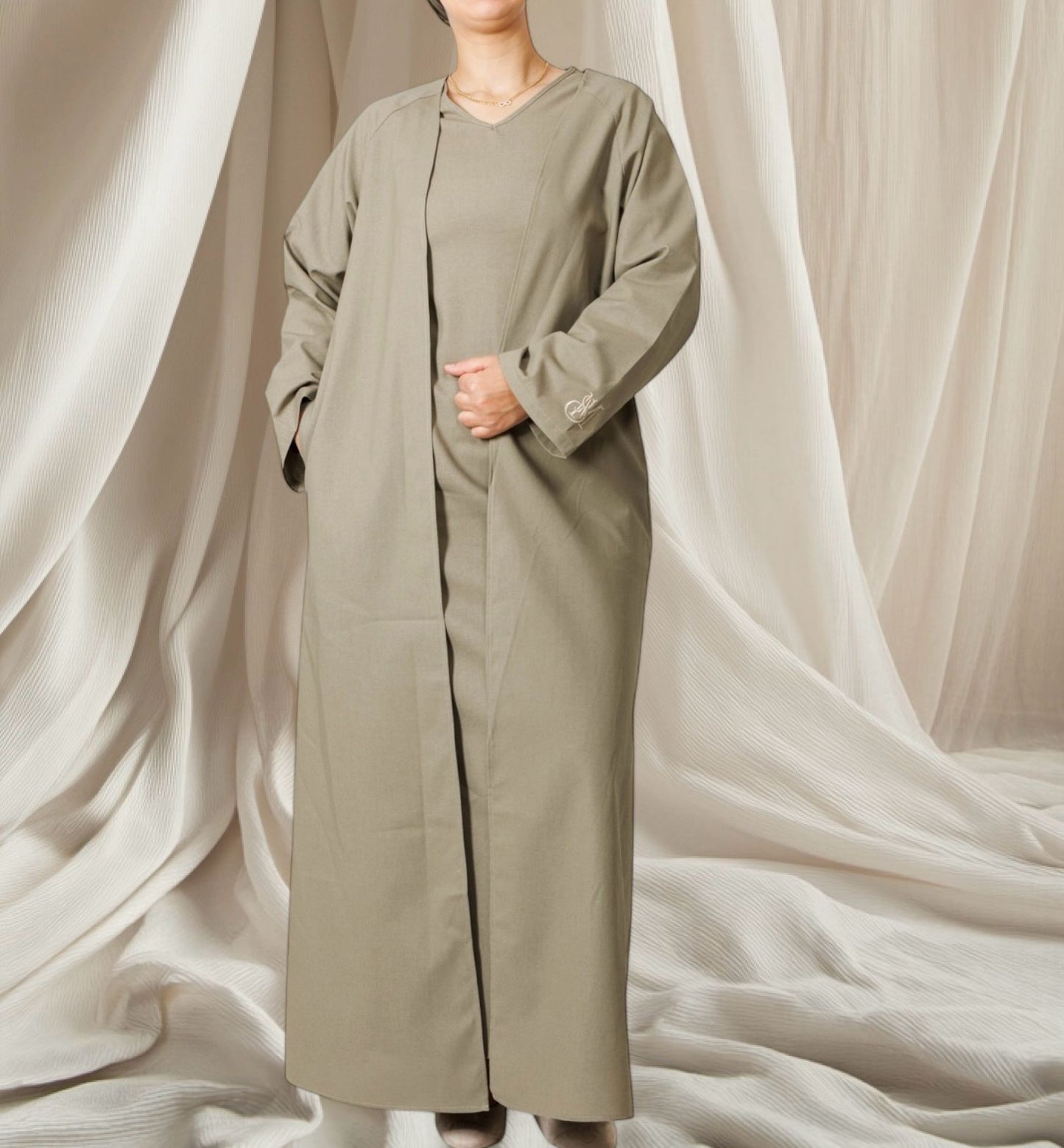 kimono sets in effen linnen - Licht Khaki kleur