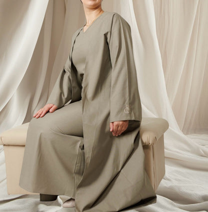 kimono sets in effen linnen - Licht Khaki kleur