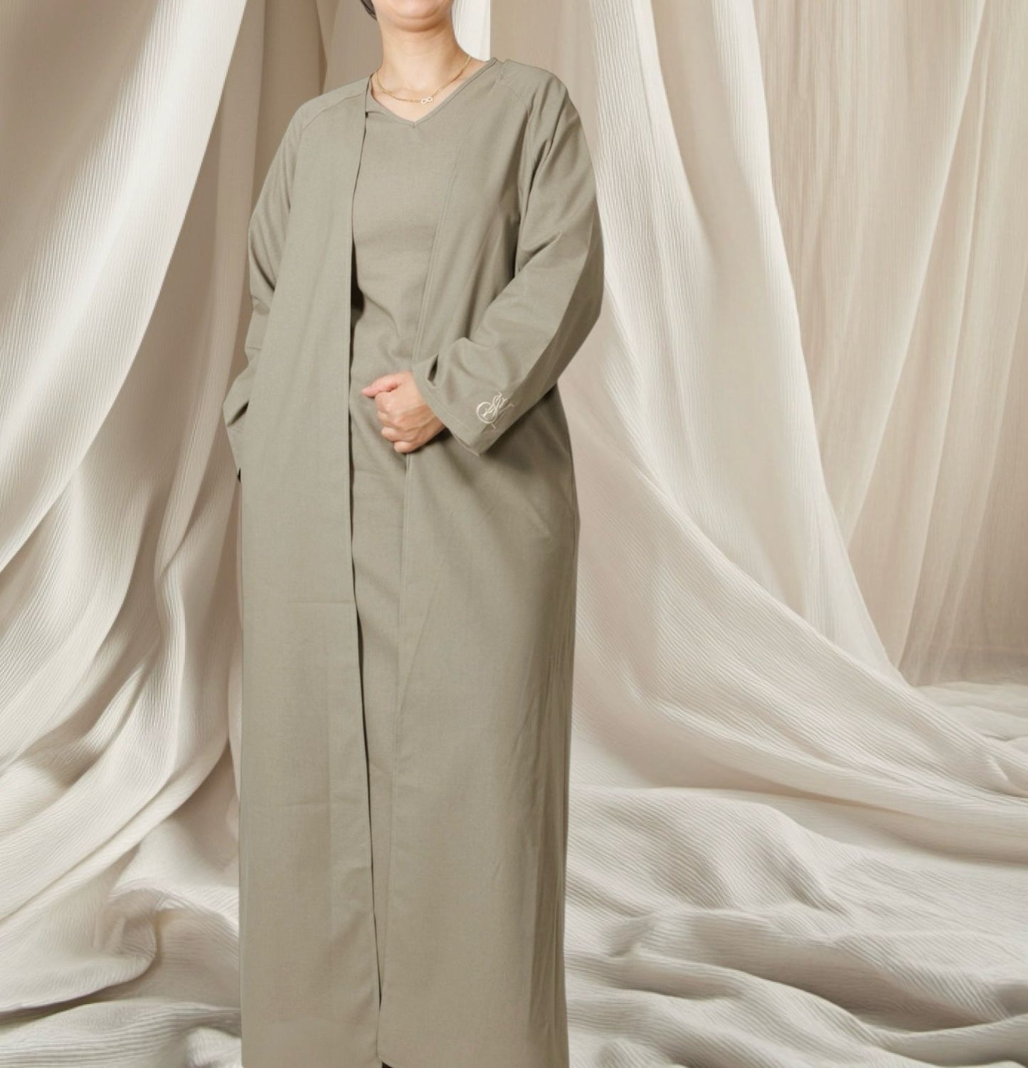 kimono sets in effen linnen - Licht Khaki kleur
