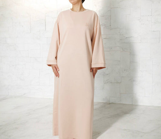 Long Beige Pink Cotton Dress