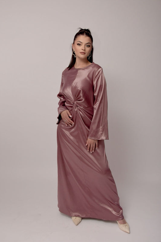 Long Stretch Satin Dress - Mellow Mauve Color