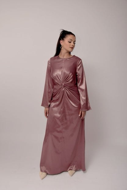 Long Stretch Satin Dress - Mellow Mauve Color