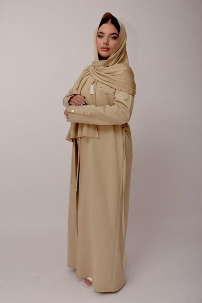 Abaya Élégante Ceinturée – beige Sable