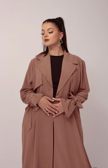 Trench Abaya Nouée – Rose Poudré