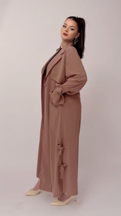 Trench Abaya Nouée – Rose Poudré