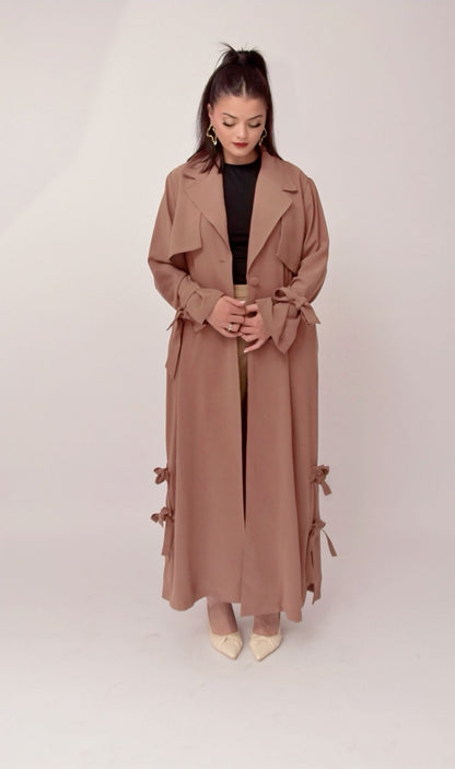 Trench Abaya Nouée – Rose Poudré